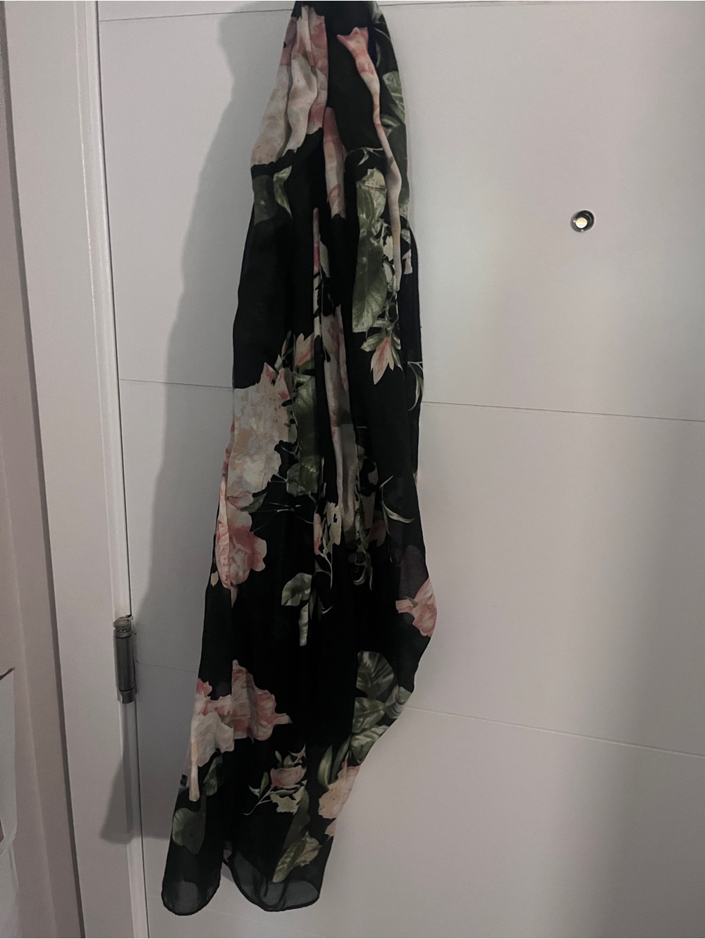 Floral Black Scarf with Pink & Green Blooms